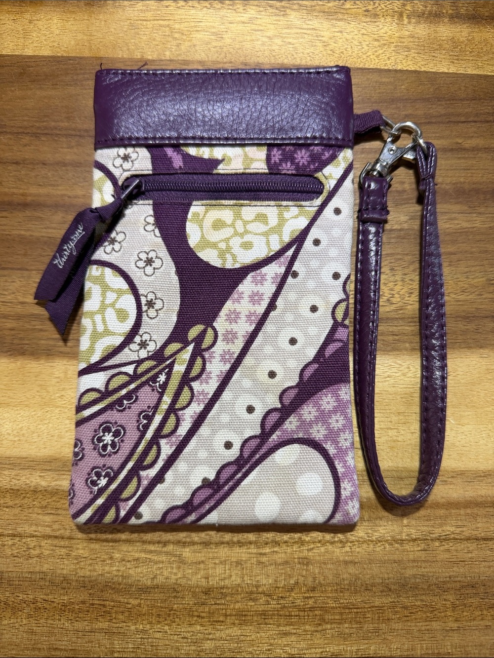 Thirty-One Purple Paisley Phone Wristlet Wallet Zipper Pocket Wrist Strap - Picture 2 of 3